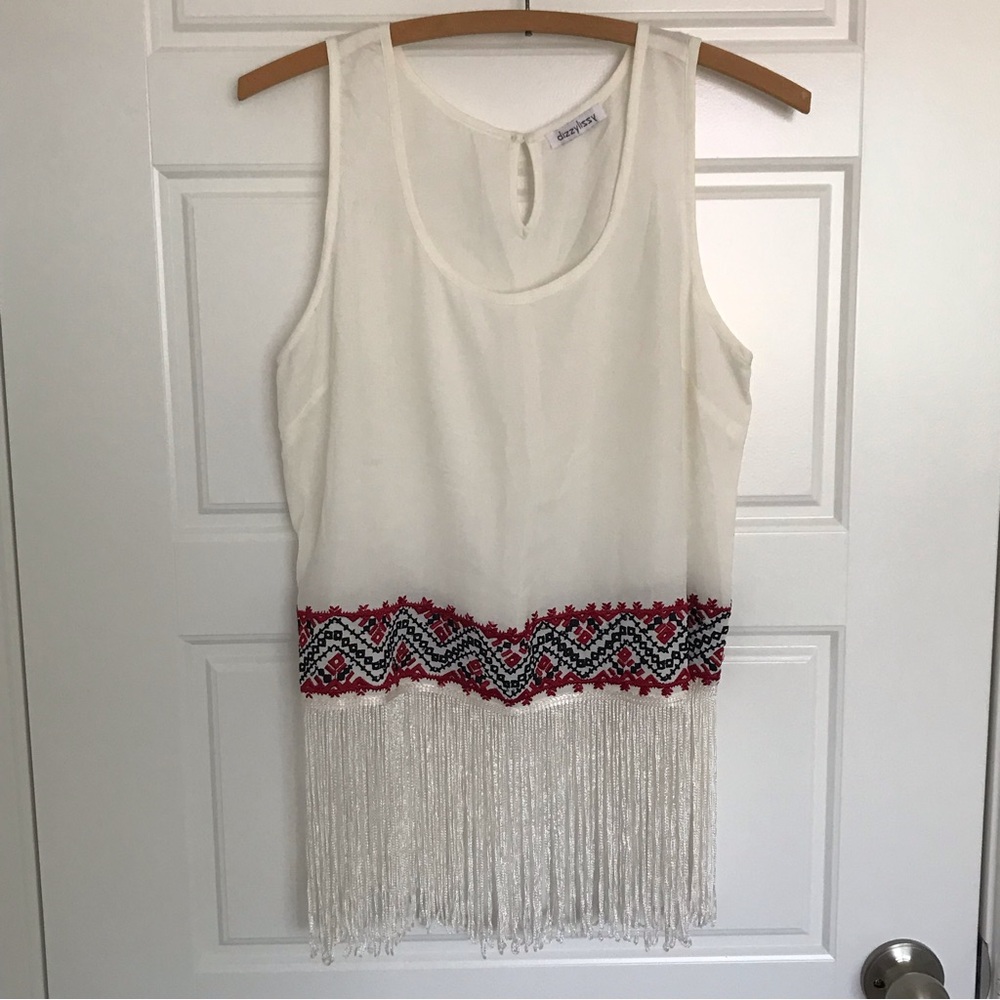 Dizzy Lizzy // NWOT Women's Low Scoop Neck Tasseled Tank Top